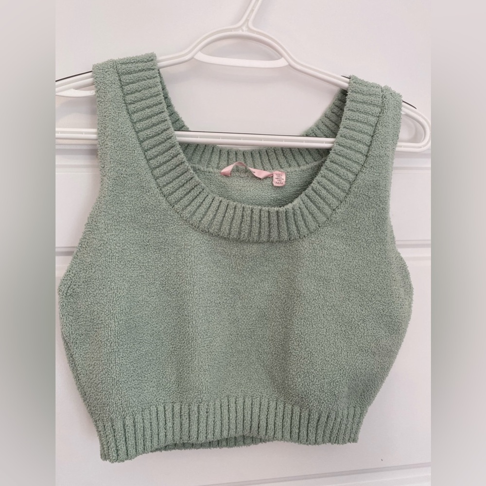 La Vie En Rose Sage Green Terry Crop Tank Medium Soft Lounge Top - Picture 2 of 7